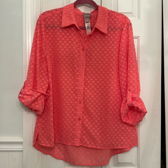 Chico’s Coral Pink Sheer Blouse - Picture 1 of 6
